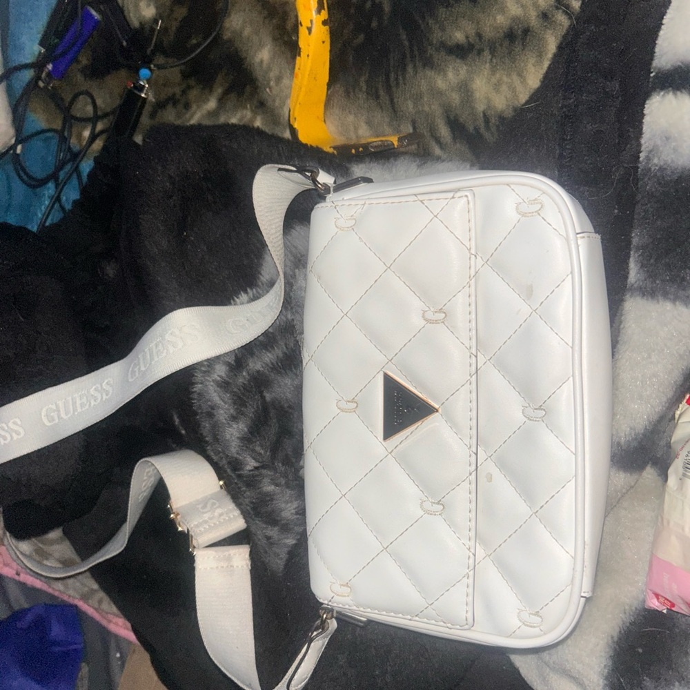 Guess White Quilted Crossbody Bag with Logo